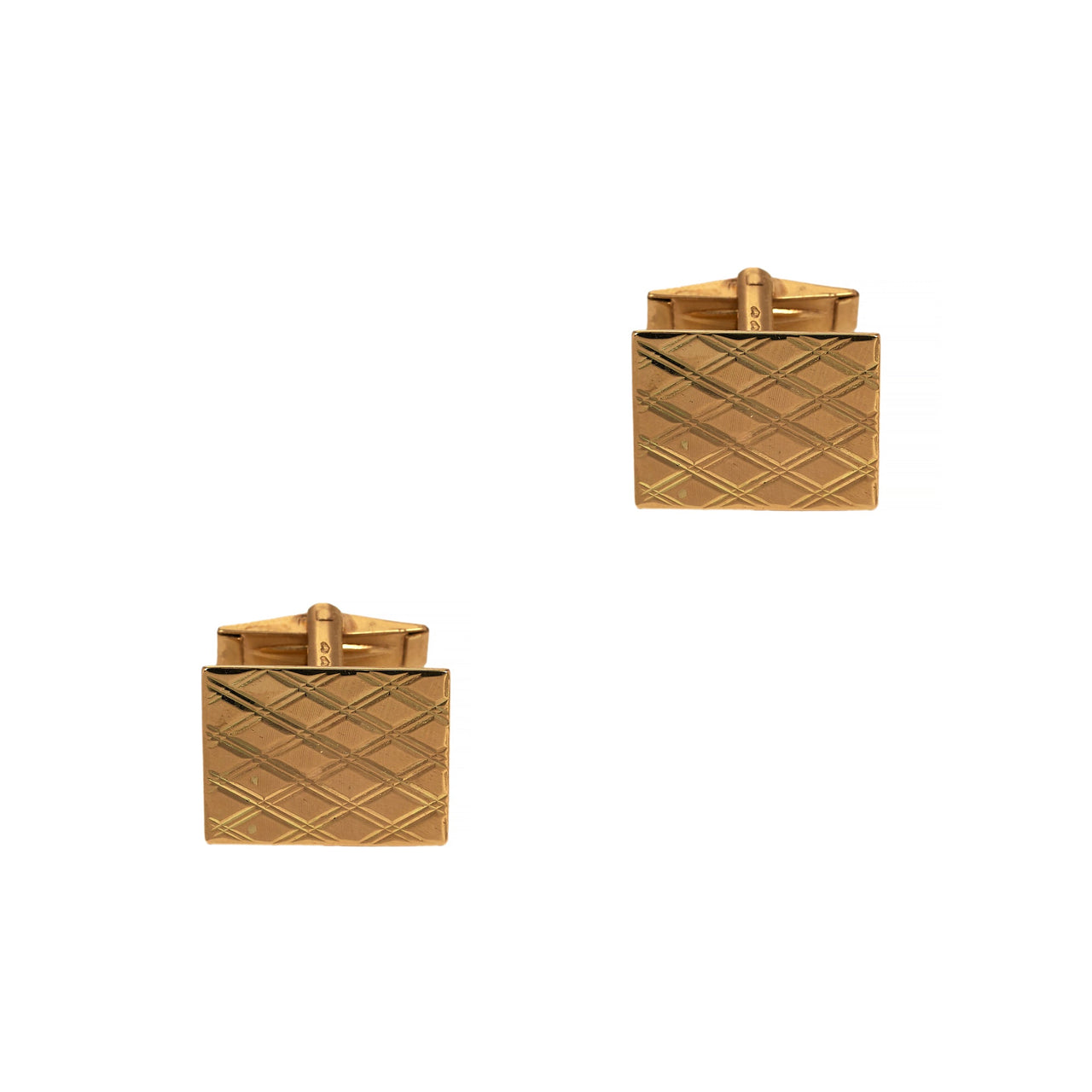 Pre-Owned 14ct Gold Rectangle Crosshatch Cufflinks