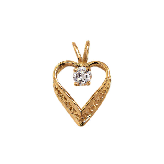 Pre-Owned 9ct Yellow Gold Zirconia Open Heart Pendant Charm