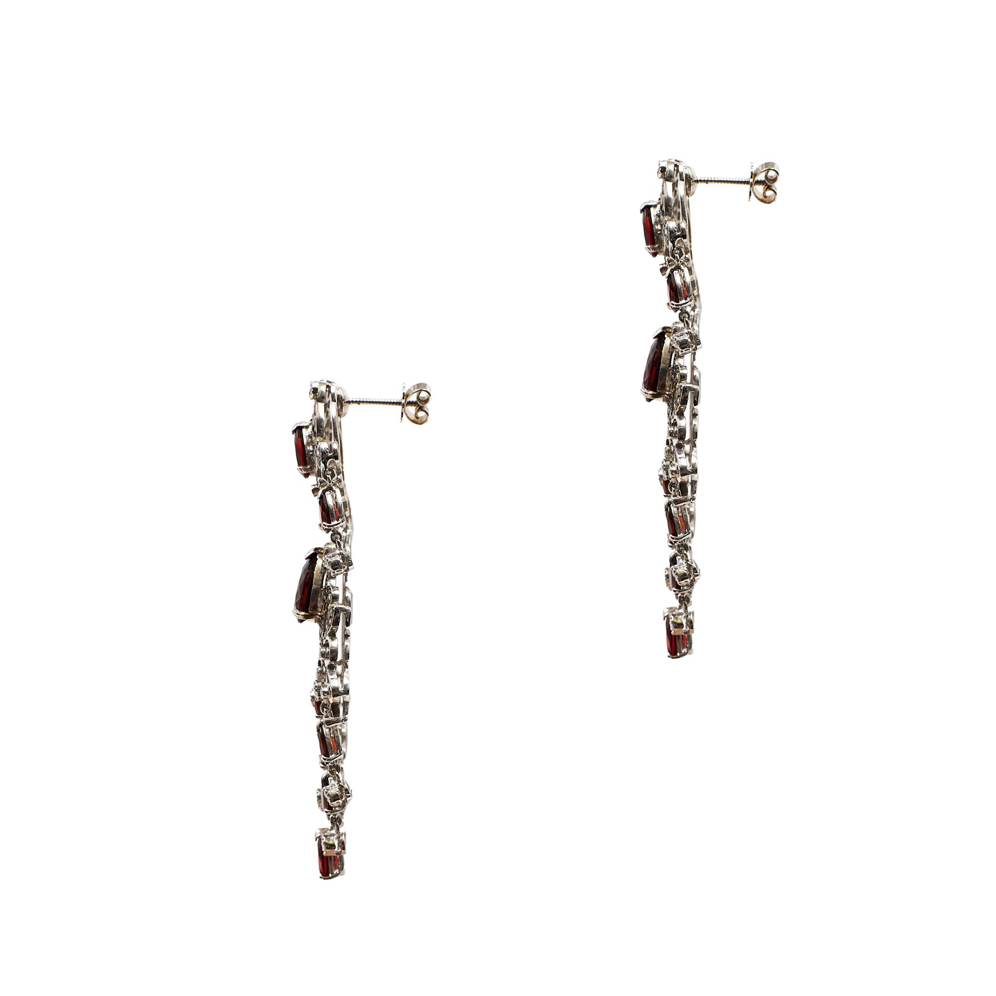 Pre-Owned 18ct White Gold Garnet & Diamond Drop Earrings