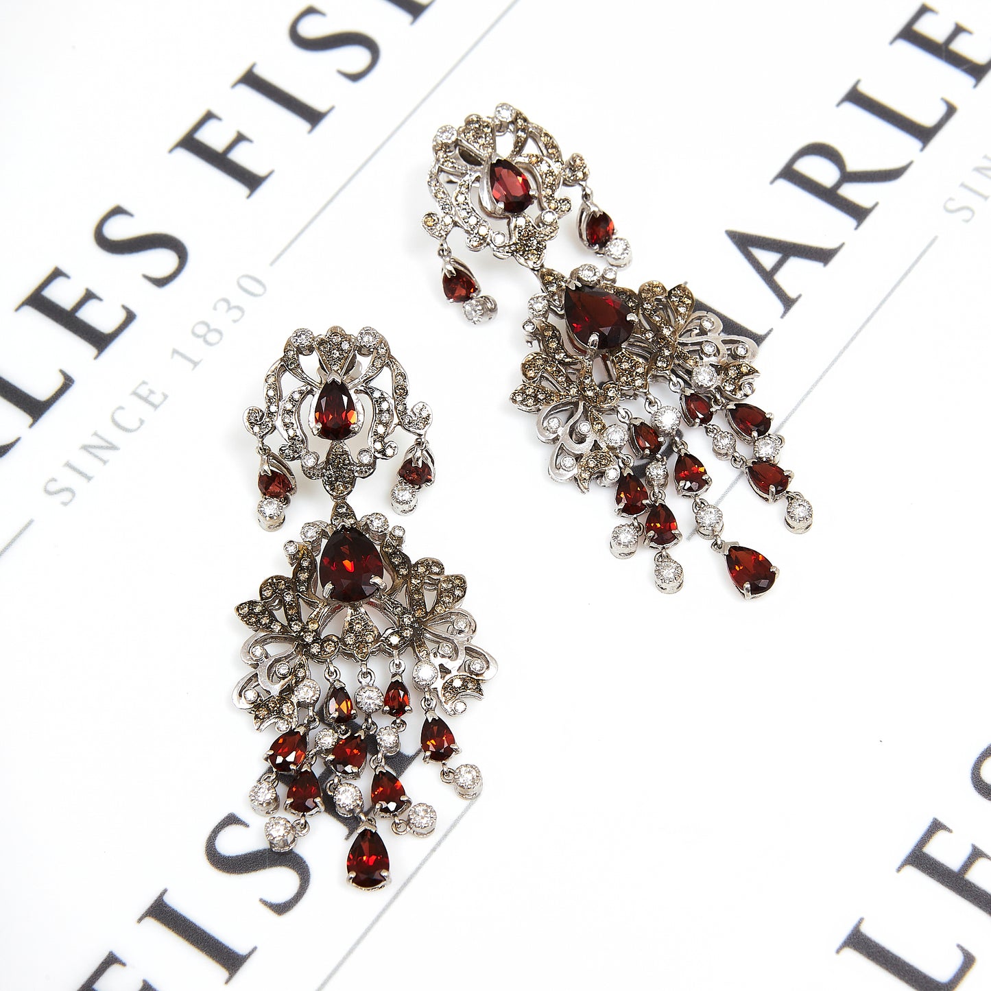 Pre-Owned 18ct White Gold Garnet & Diamond Drop Earrings