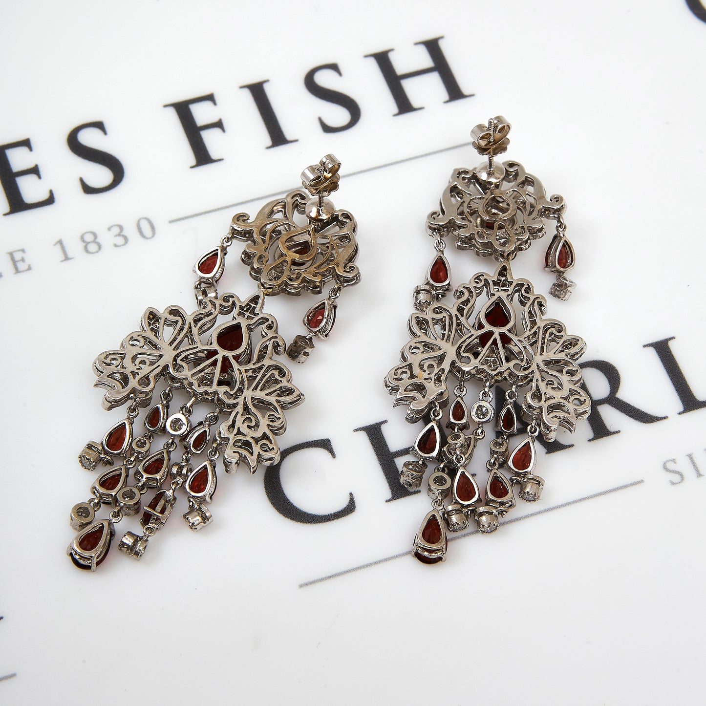 Pre-Owned 18ct White Gold Garnet & Diamond Drop Earrings