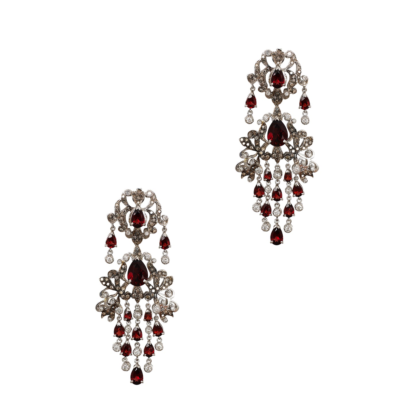 Pre-Owned 18ct White Gold Garnet & Diamond Drop Earrings