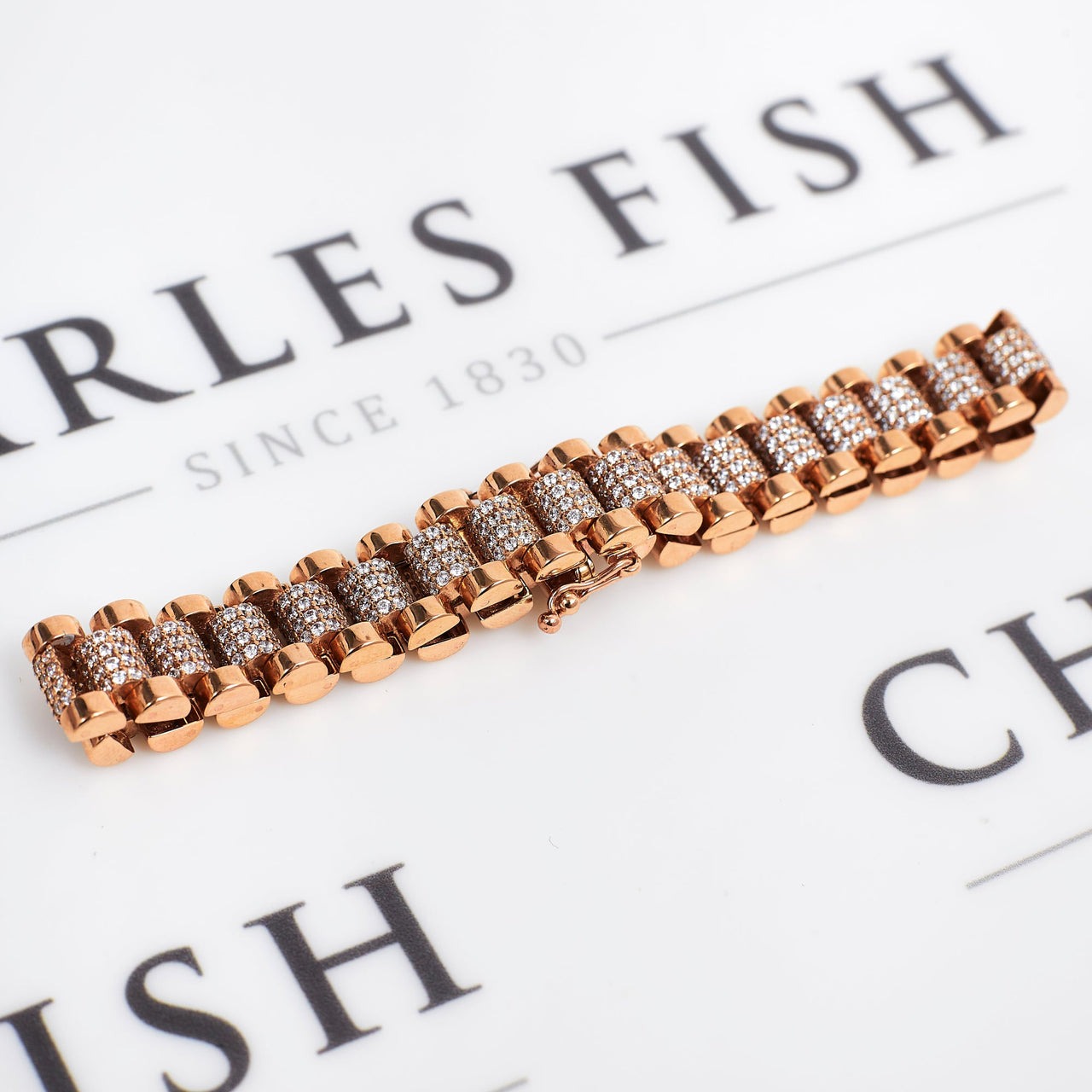 Pre-Owned 9ct Rose Gold Zirconia Watch Link Bracelet