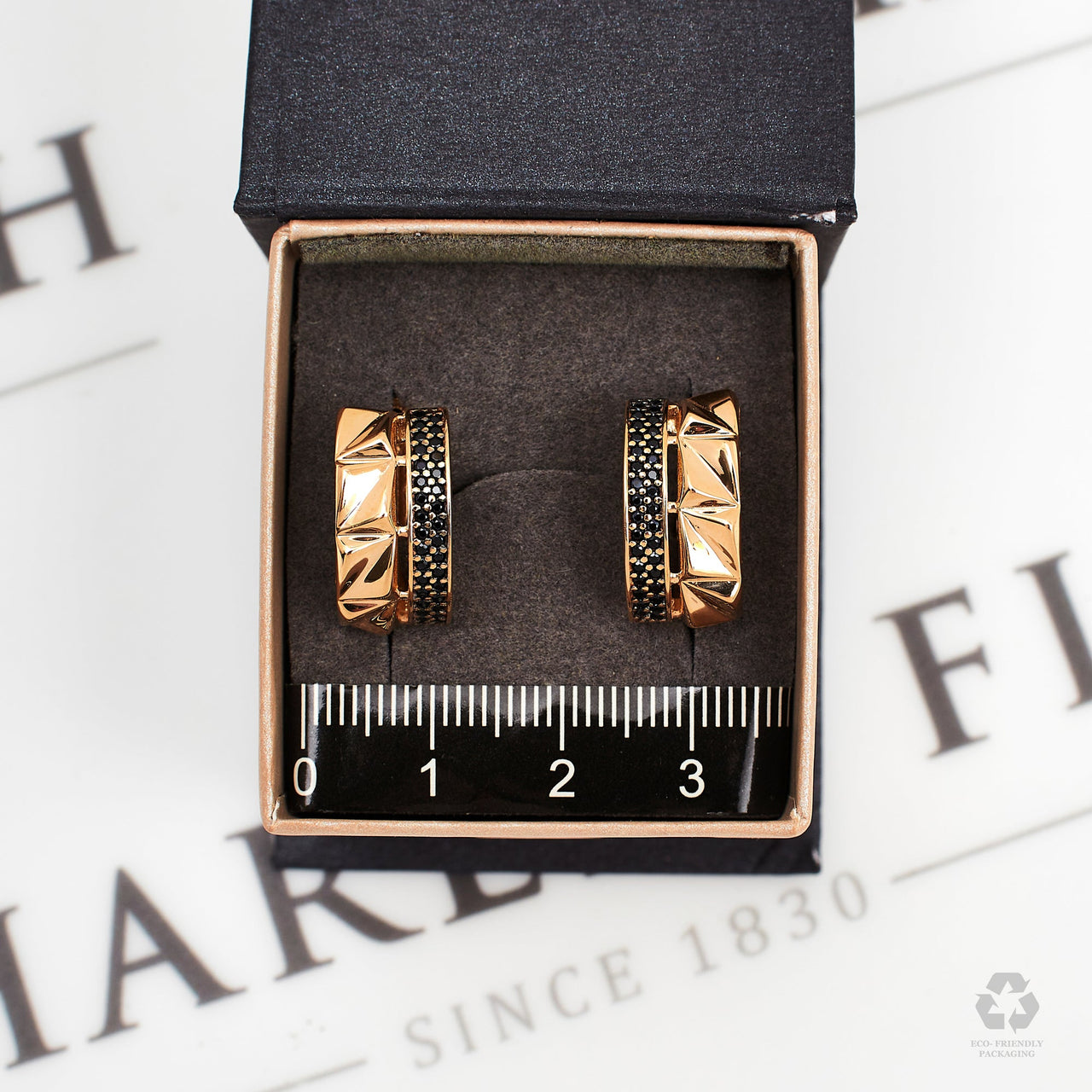 Pre-Owned 14ct Rose Gold Black Zirconia Huggie Earrings