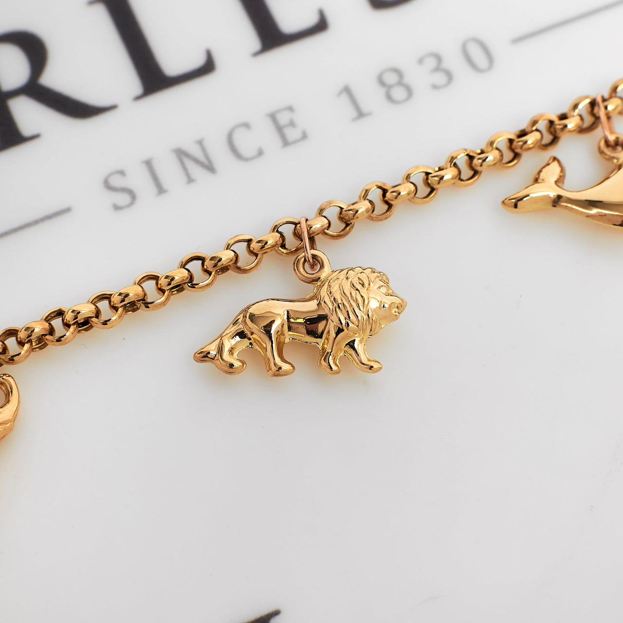 Pre-Owned 9ct Gold Belcher Chain Animal Charm Bracelet