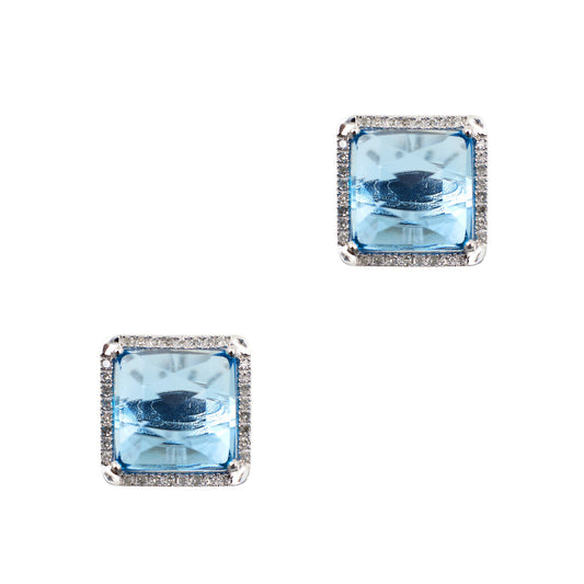 Pre-Owned 9ct Gold Large Topaz & Diamond Stud Earrings