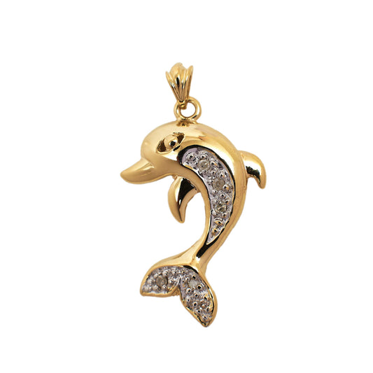 Pre-Owned 9ct Yellow Gold Zirconia Dolphin Pendant