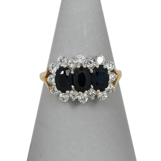 Pre-Owned 9ct Gold Sapphire & Cubic Zirconia Cluster Ring