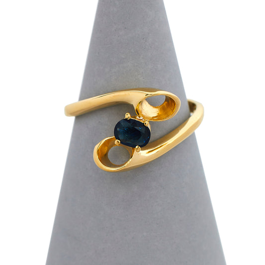 Pre-Owned 18ct Gold Oval Sapphire Open Crossover Ring