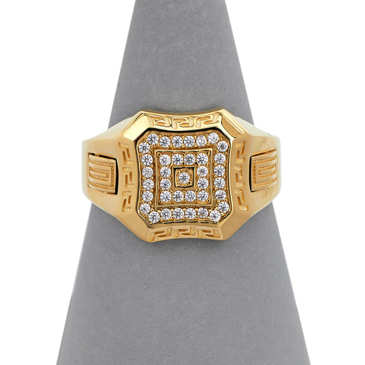 Pre-Owned 14ct Gold Greek Key Cubic Zirconia Signet Ring
