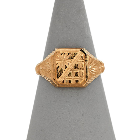 Pre-Owned 22ct Yellow Gold Corner Cut Engraved Signet Ring