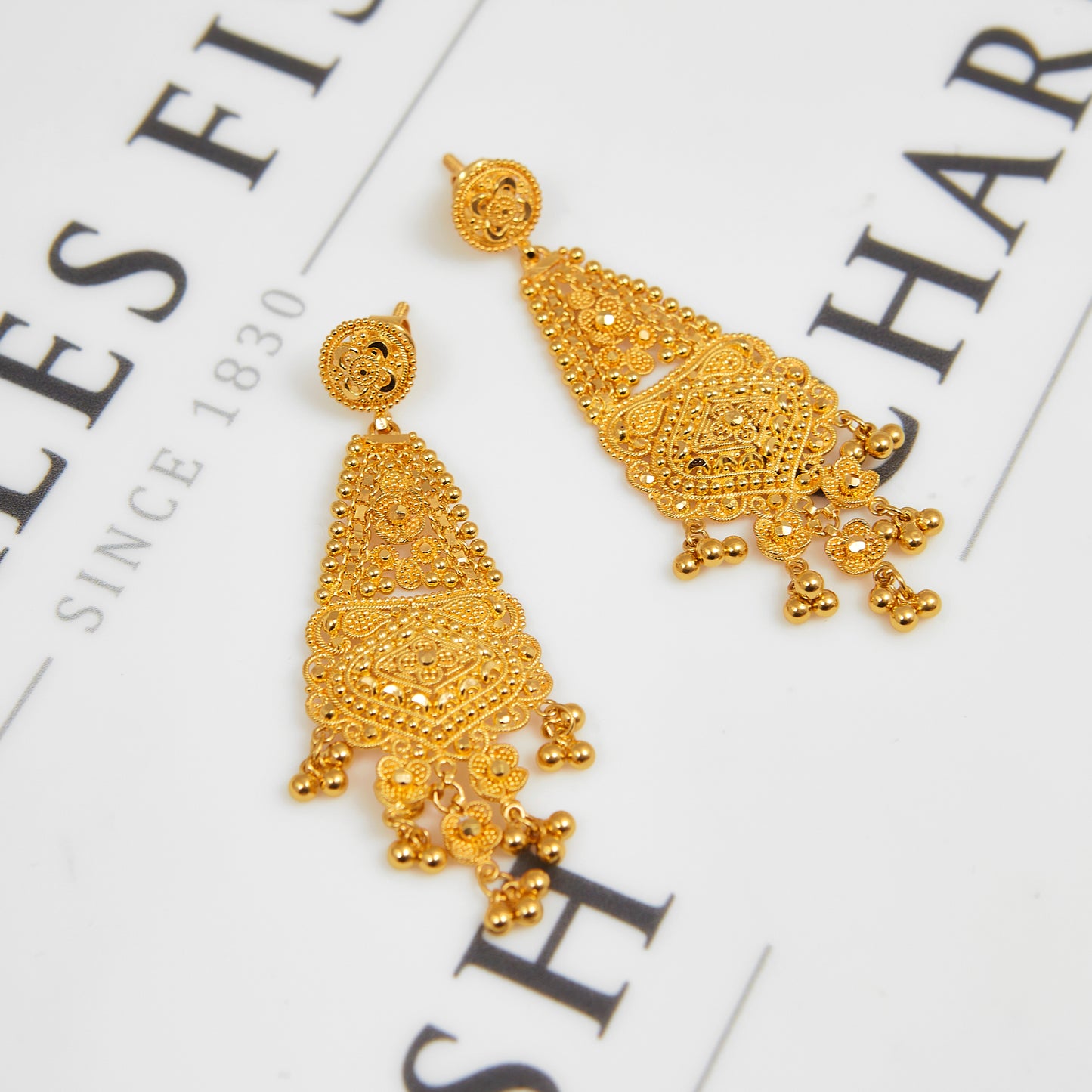 Pre-Owned 22ct Gold Filigree Flower Tassel Drop Earrings