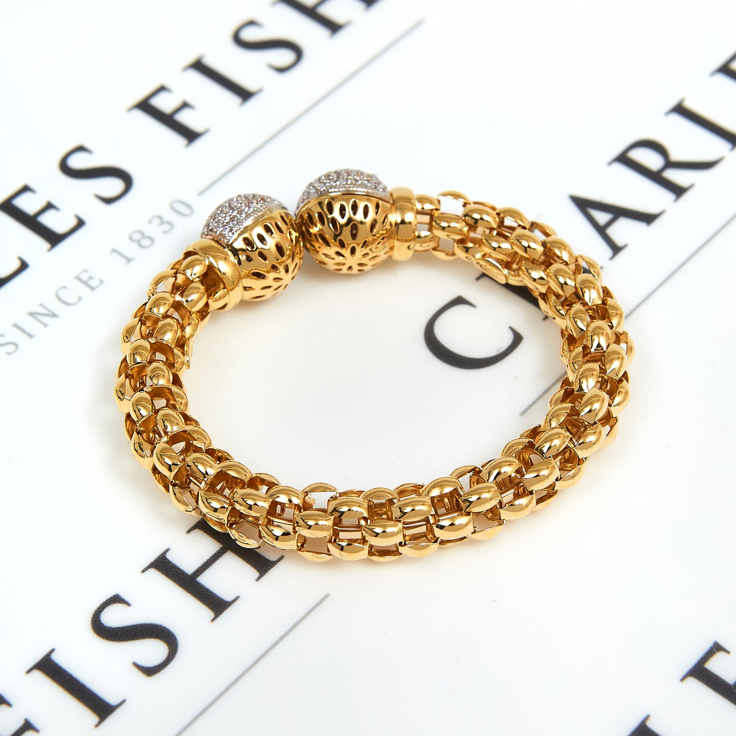 Pre-Owned 18ct Gold Popcorn Openwork CZ Torque Bangle