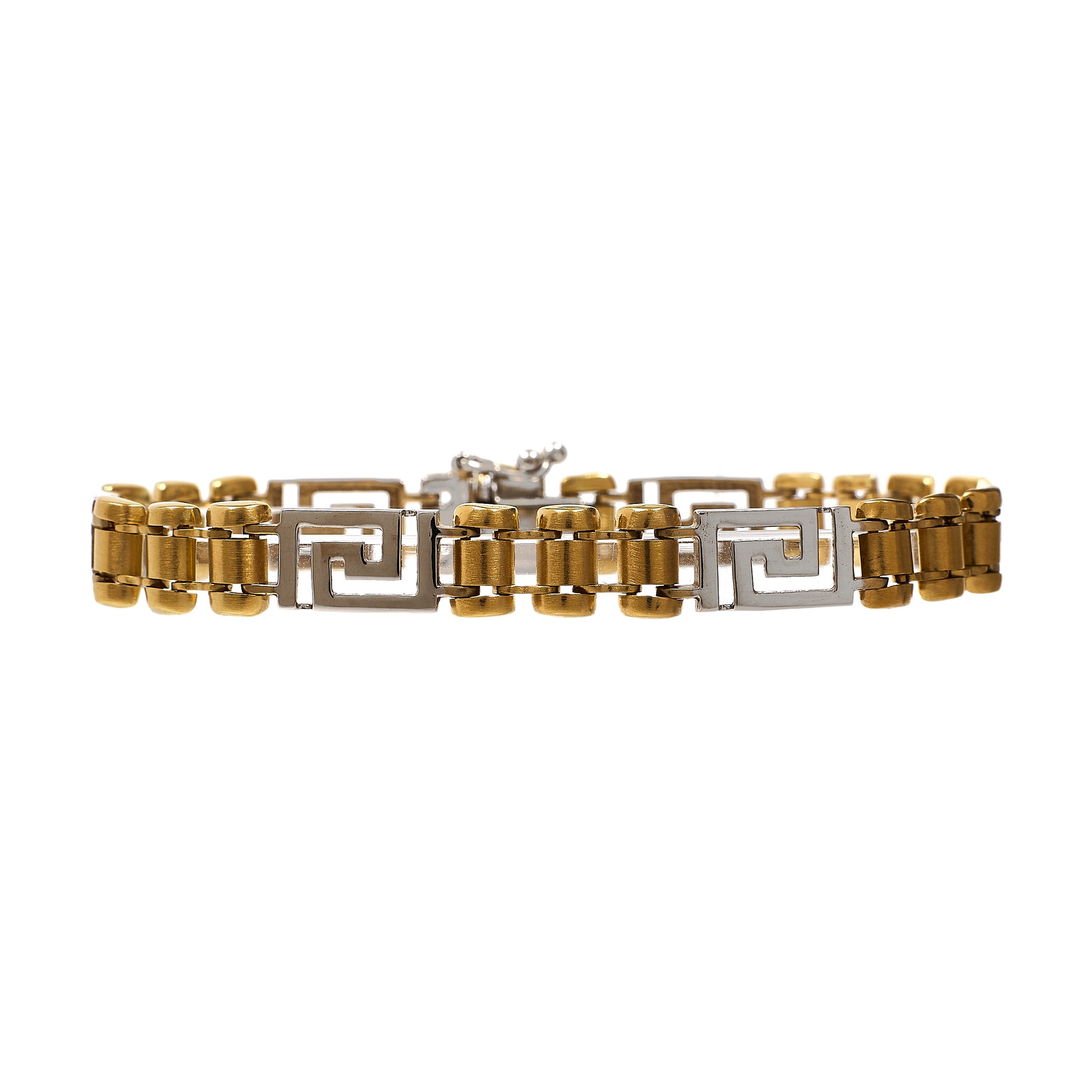 Pre-Owned 18ct Two Tone Gold Greek Key Link Bracelet