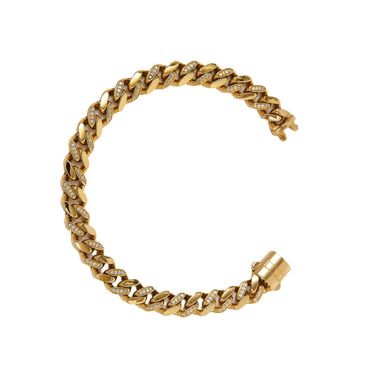 Pre-Owned 14ct Yellow Gold Cubic Zirconia Curb Chain Bracelet
