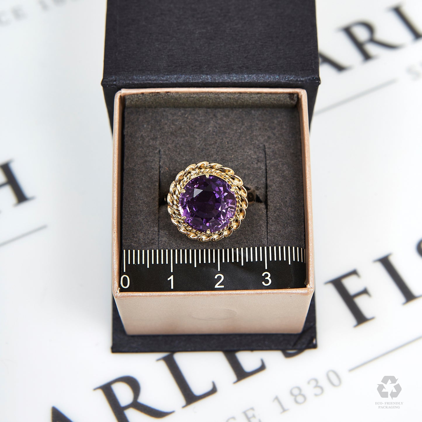 Pre-Owned 9ct Gold Round Amethyst Rope Dress Ring