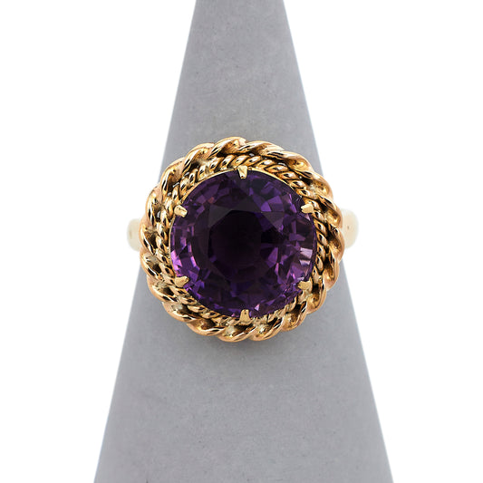 Pre-Owned 9ct Gold Round Amethyst Rope Dress Ring 