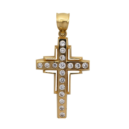 Pre-Owned 9ct Yellow Gold CZ Cross Religious Pendant