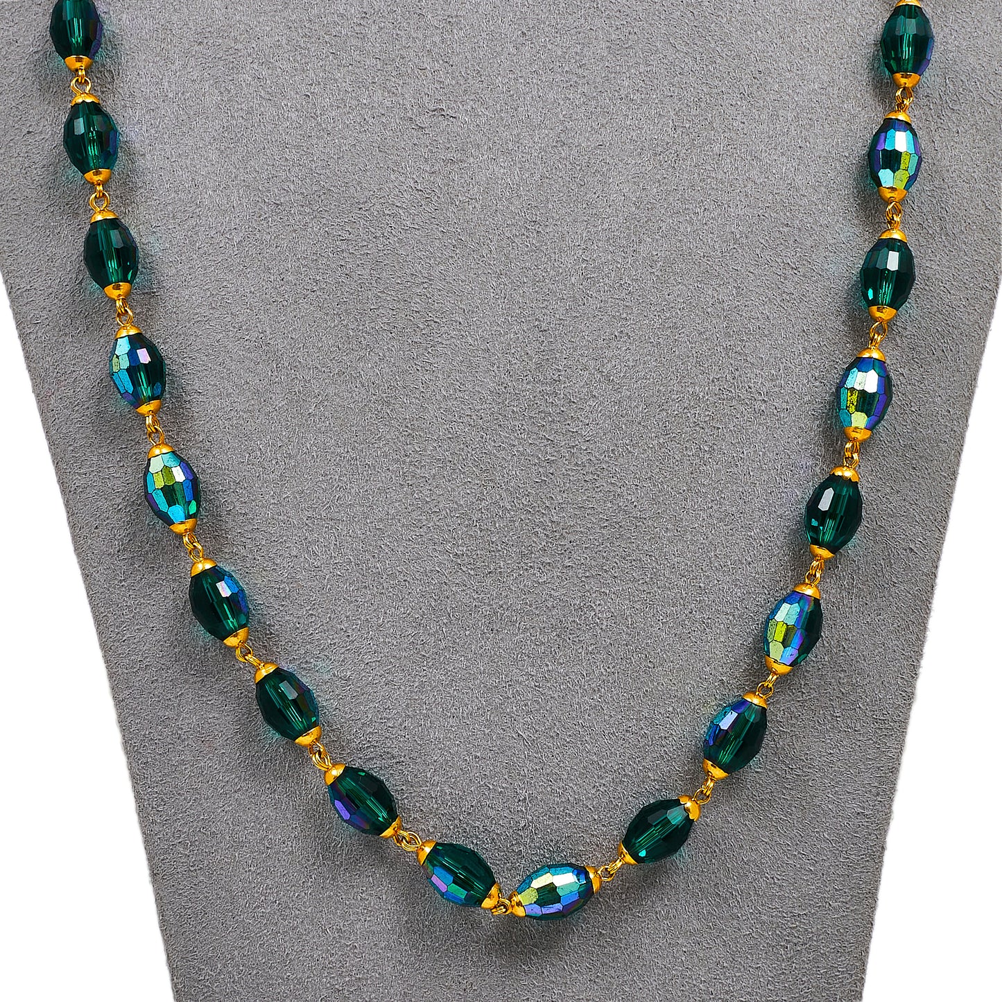 Pre-Owned 18ct Gold Green Crystal Necklace 24 Inch