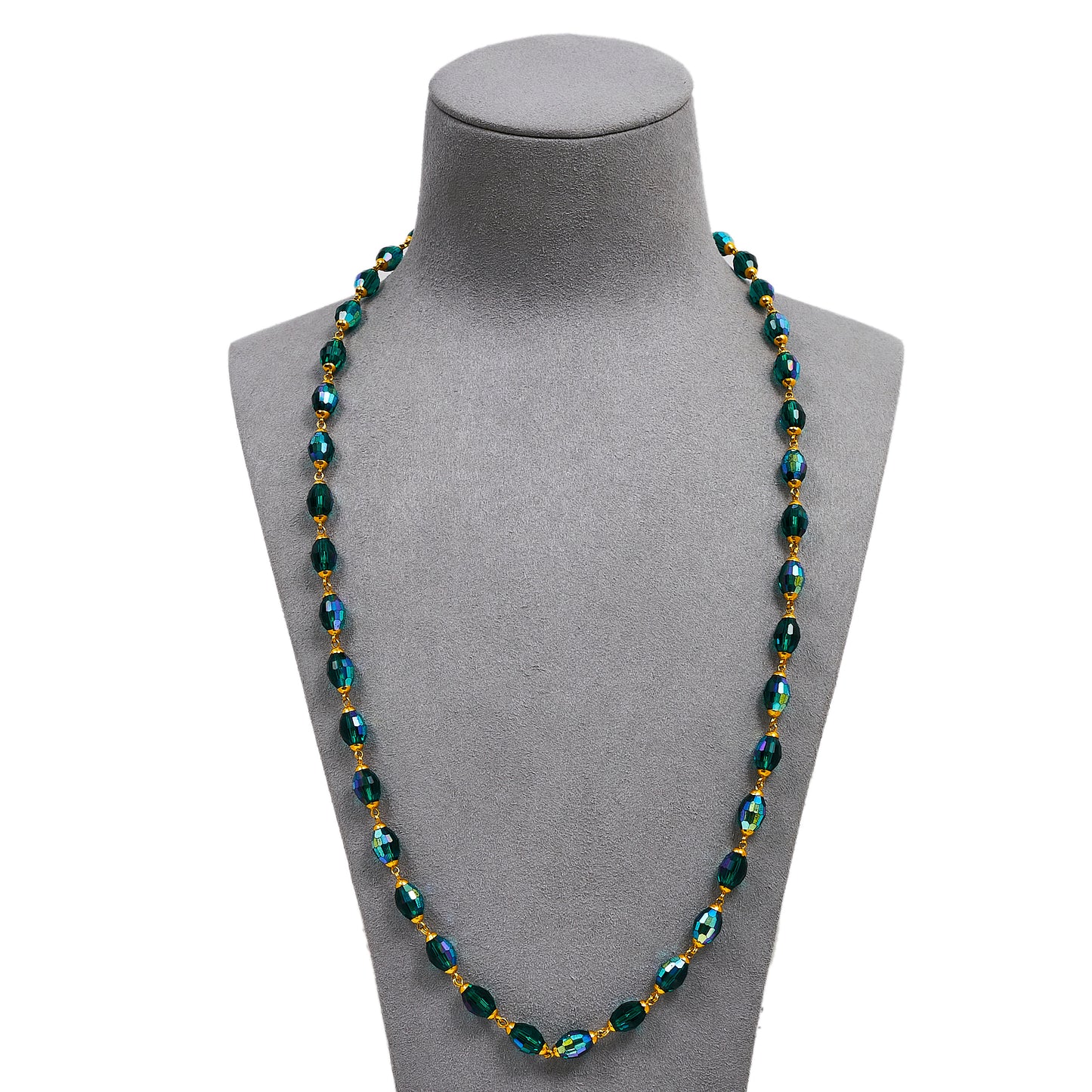 Pre-Owned 18ct Gold Green Crystal Necklace 24 Inch