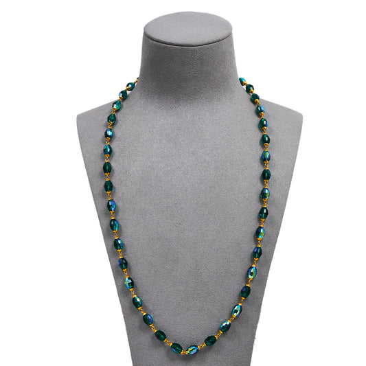 Pre-Owned 18ct Gold Green Crystal Necklace 24 Inch