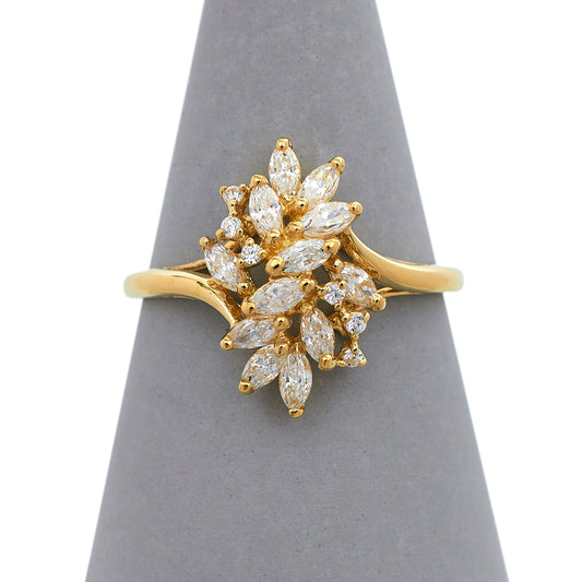 Pre-Owned 14ct Yellow Gold Cubic Zirconia Flower Cluster Ring