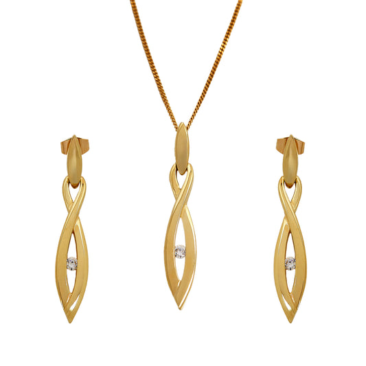 Pre-Owned 9ct Gold CZ Ellipse Pendant, Earring & Necklace Set