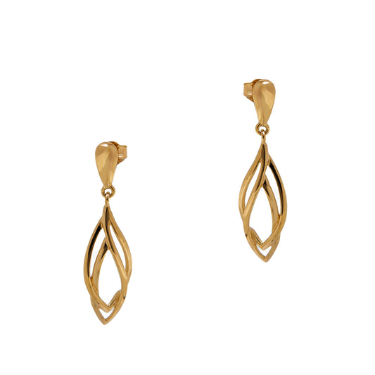 Pre-Owned 9ct Yellow Gold Pointed Ellipse Drop Earrings