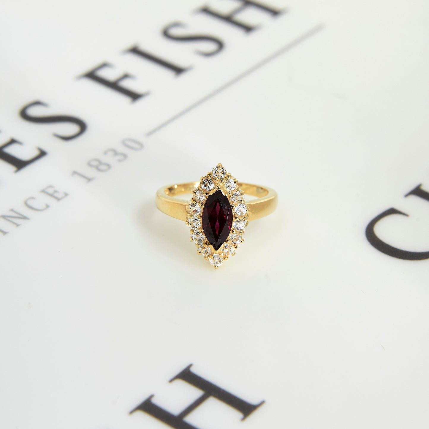 Pre-Owned Gold Marquise Cut Garnet CZ Dress Ring Size N