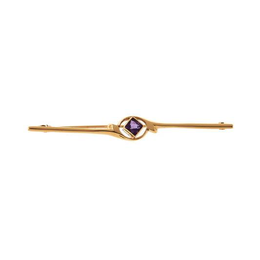 Pre-Owned 9ct Gold Amethyst-Set Pin Brooch