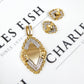 Pre-Owned 14ct Gold Two-Tone Rhombus Pendant & Earrings Set