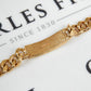 Pre-Owned 9ct Yellow Gold Barked ID Curb Chain Bracelet