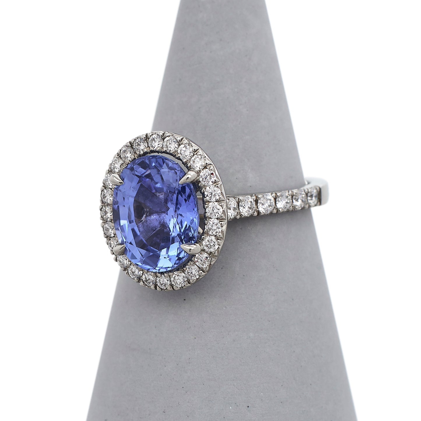 Pre-Owned Platinum Oval Blue Sapphire & Diamond Cluster Ring
