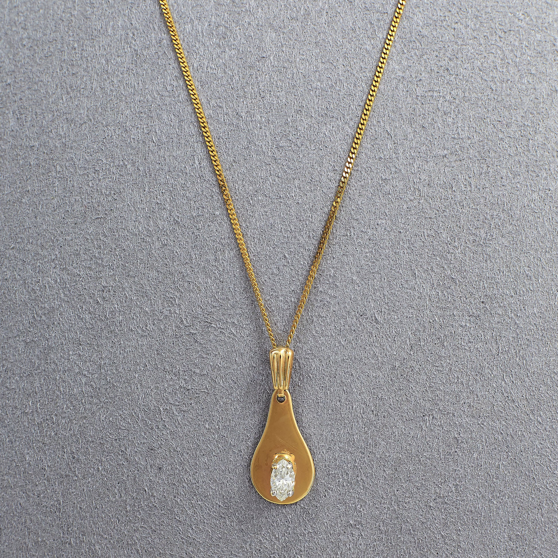 Pre-Owned 9ct Gold Marquise-Cut Diamond Pendant Necklace