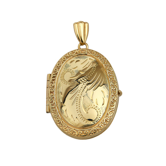 Pre-Owned 9ct Yellow Gold Patterned Oval 4 Photo Locket