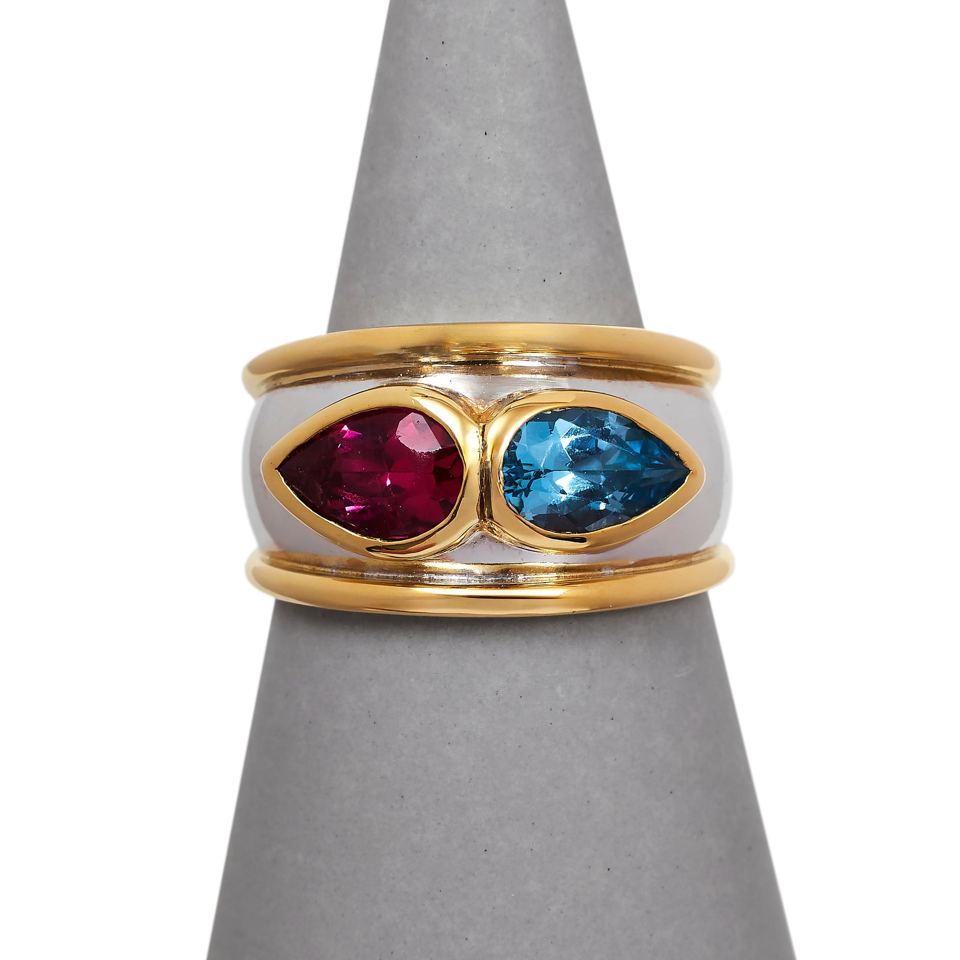 Pre-Owned 18ct Gold Blue Topaz & Pink Tourmaline Ring