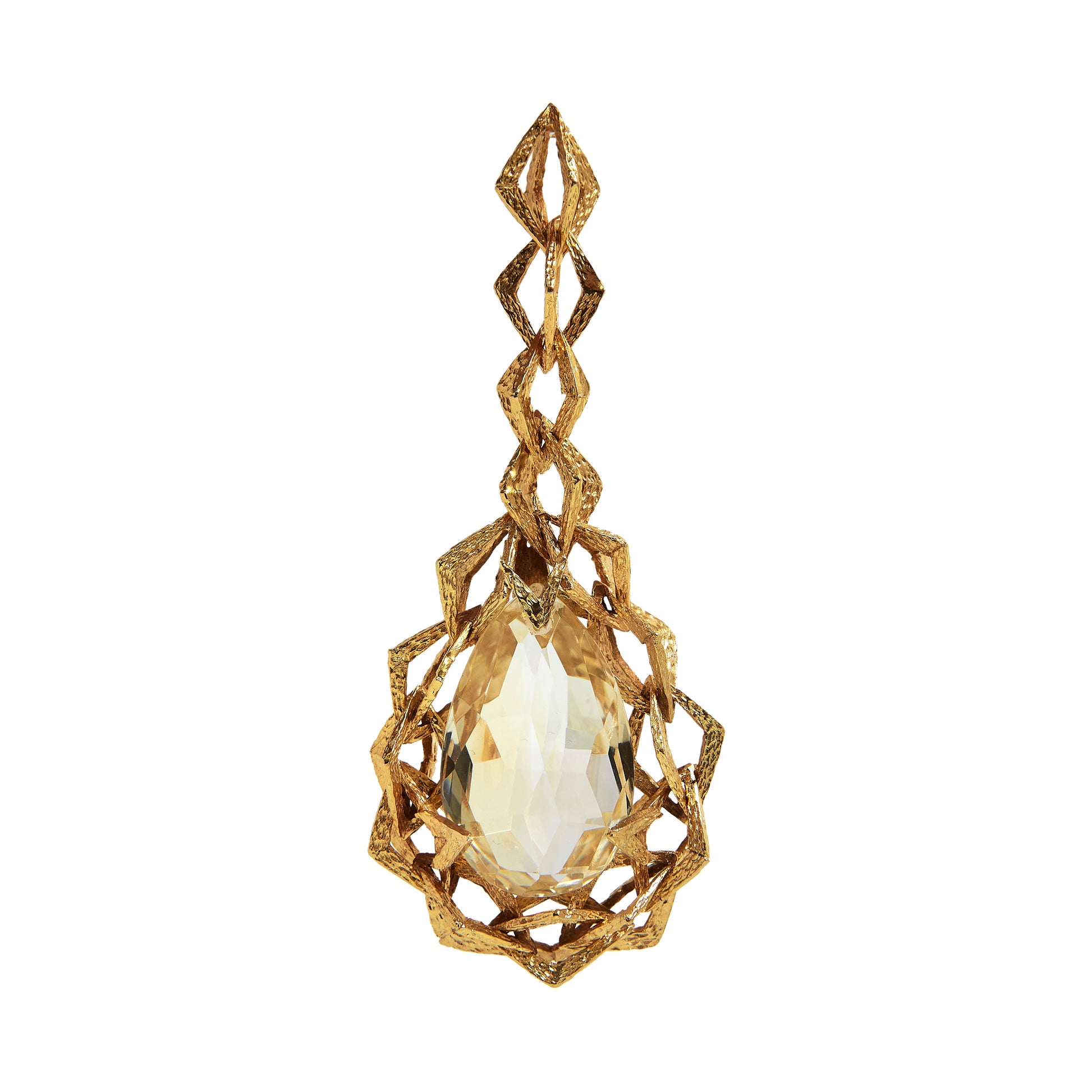 Pre-Owned 9ct Gold Geometric Edge Pear Cut Quartz Pendant