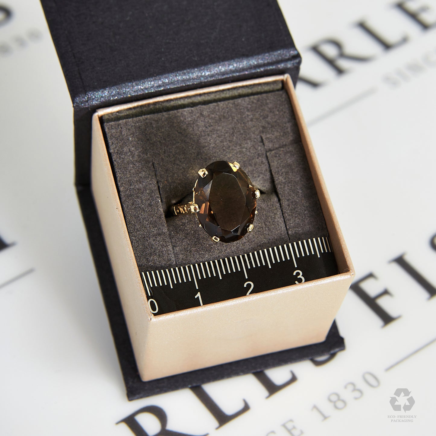 Pre-Owned 9ct Gold Smokey Quartz Cocktail Ring Size J