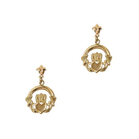 Pre-Owned 9ct Yellow Gold Claddagh Drop Earrings