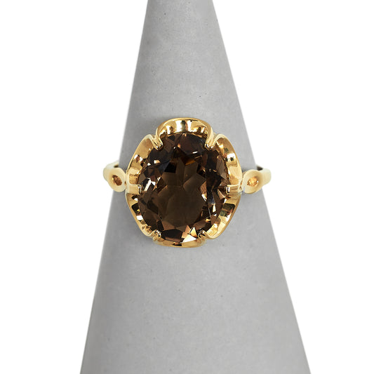 Pre-Owned 9ct Gold Large Oval Smoky Quartz Ring Size N