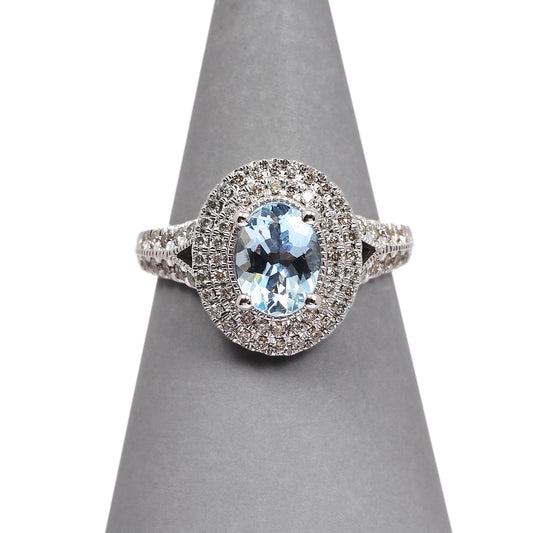 Pre-Owned 14ct White Gold Aquamarine & Diamond Ring 