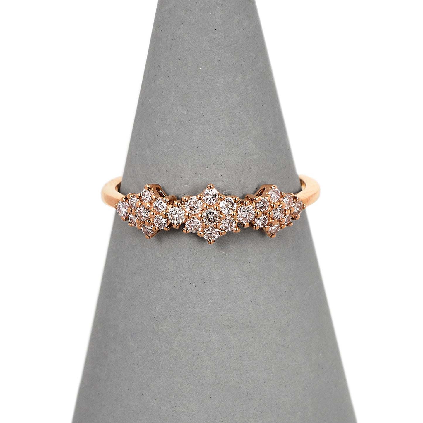 Pre-Owned 9ct Rose Gold Triple Flower Cluster Diamond Ring