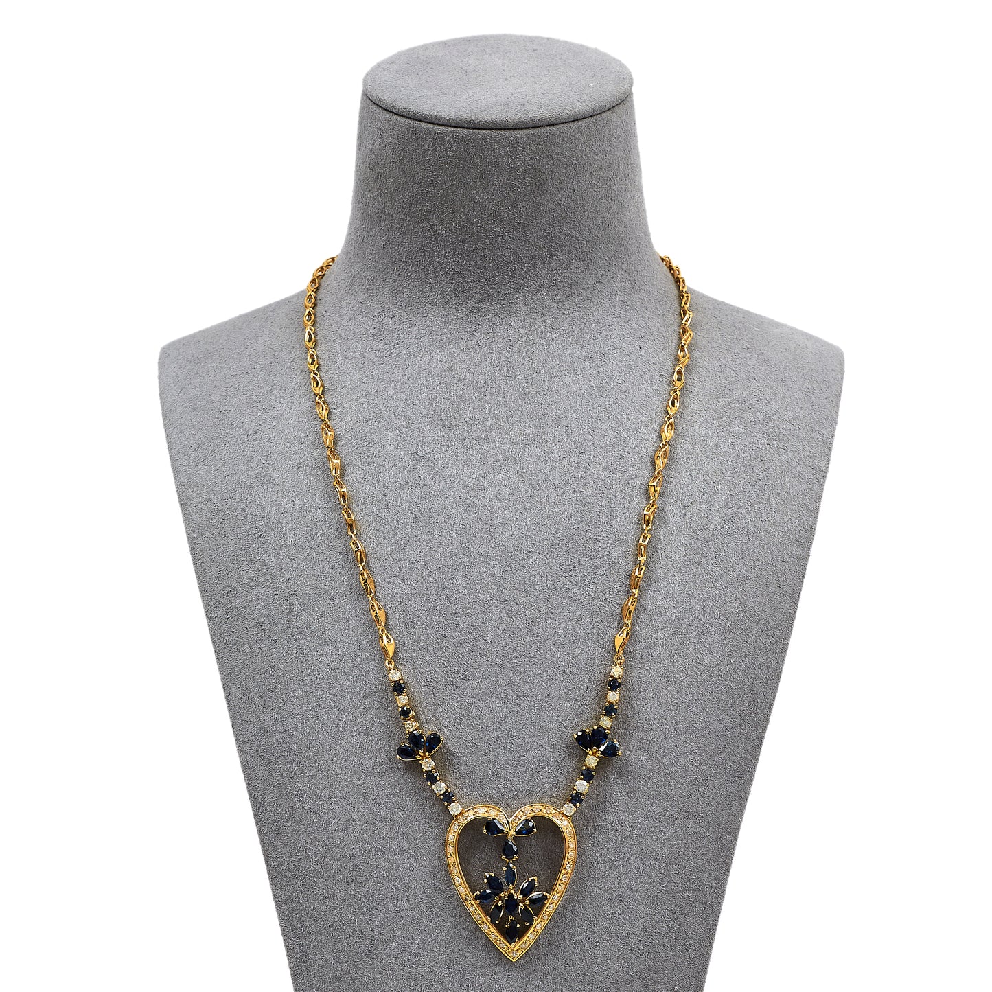 Pre-Owned 18ct Gold Sapphire & Diamond Heart Necklace