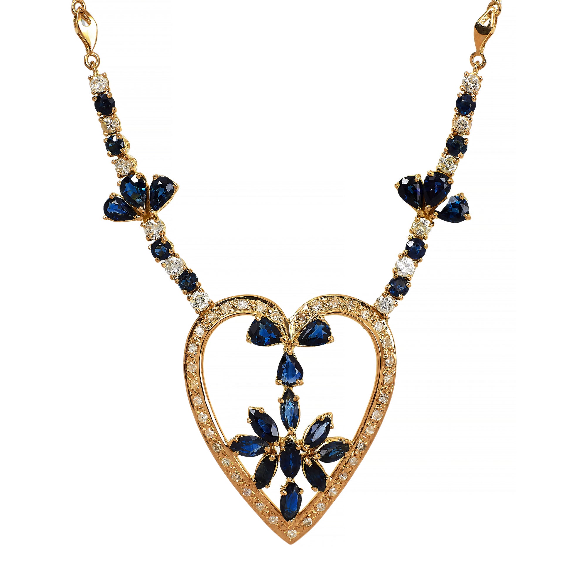 Pre-Owned 18ct Gold Sapphire & Diamond Heart Necklace 