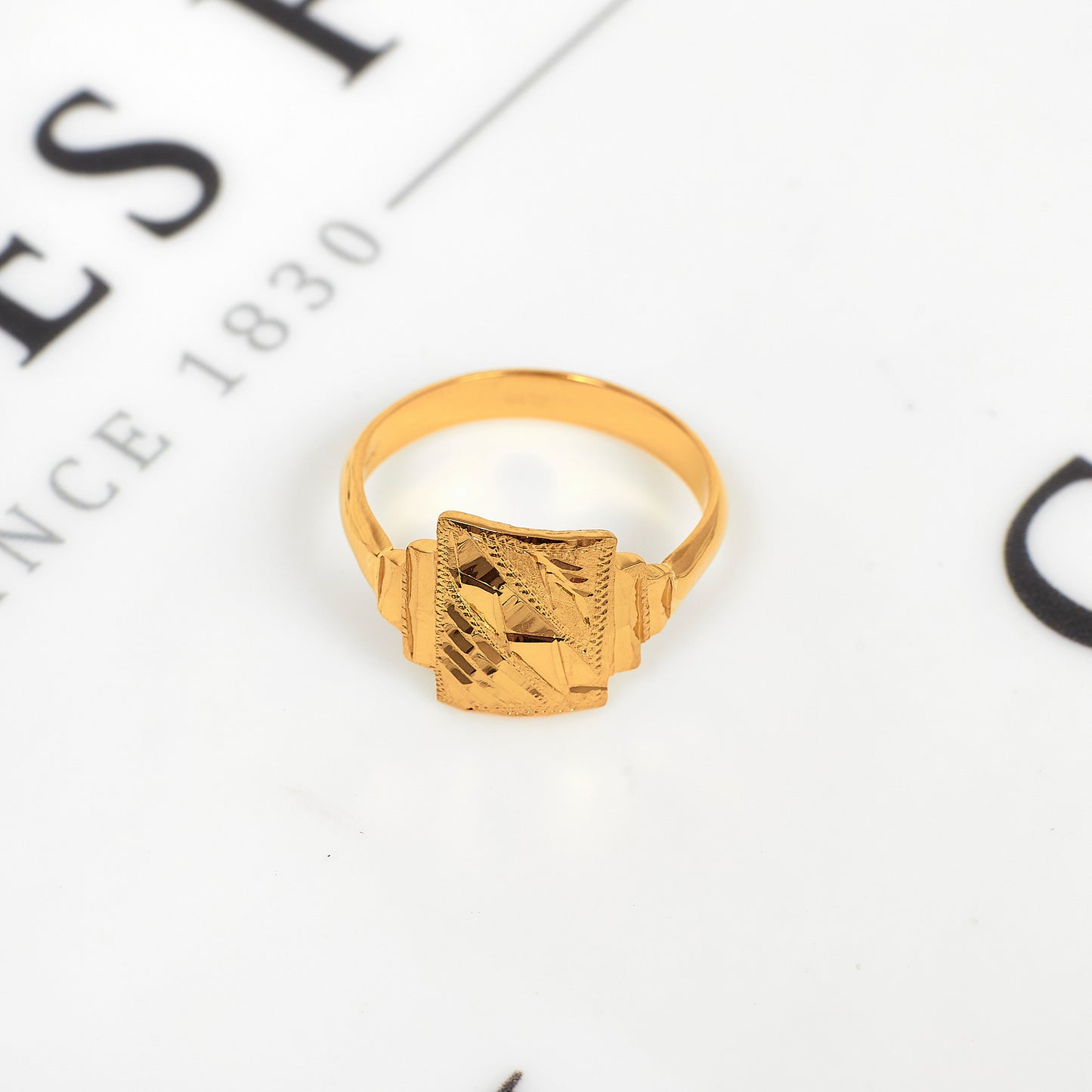 Pre-Owned 22ct Gold Rectangle Pattern Signet Ring - Size V