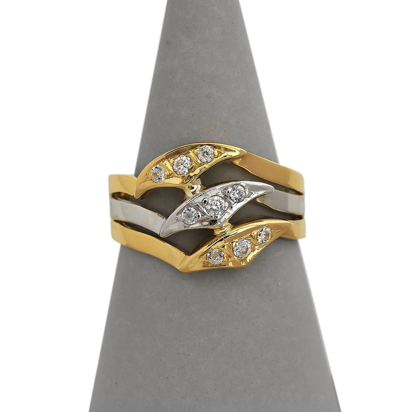 Pre-Owned 18ct Gold Two-Tone CZ Triple Strand Ring Size P