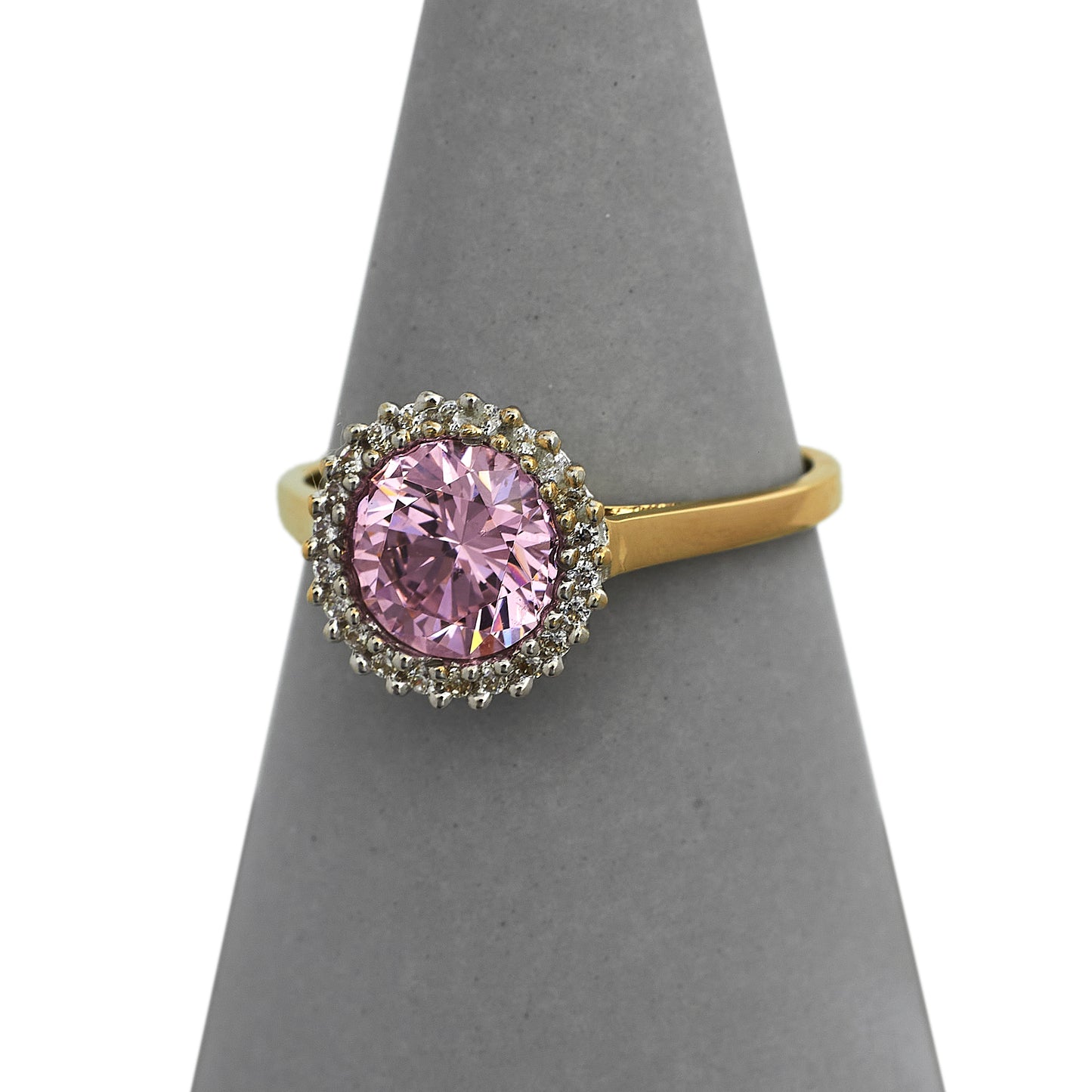 Pre-Owned 14ct Gold Pink Cubic Zirconia Cluster Ring