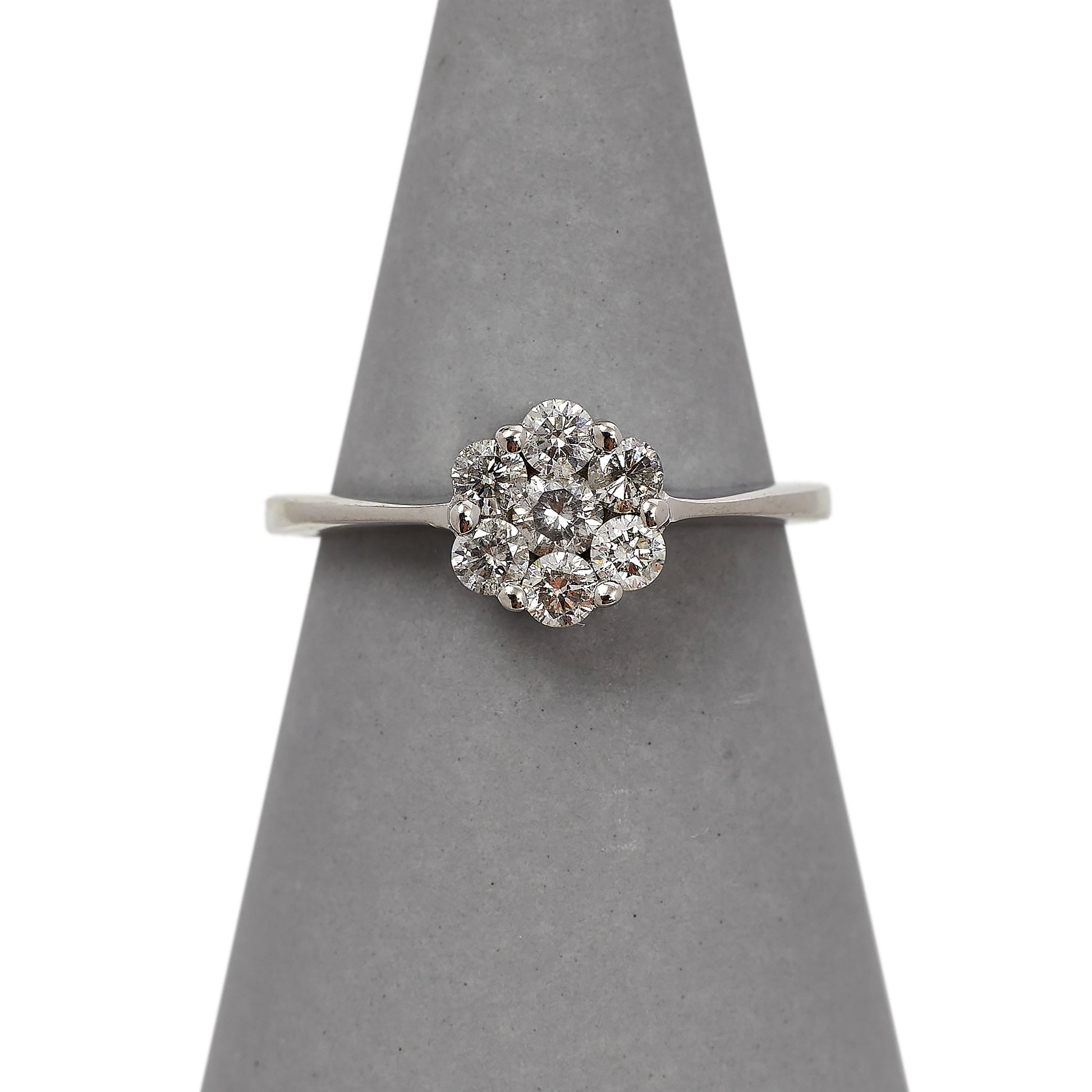 Pre-Owned 9ct White Gold Diamond Flower Cluster Ring - Size L