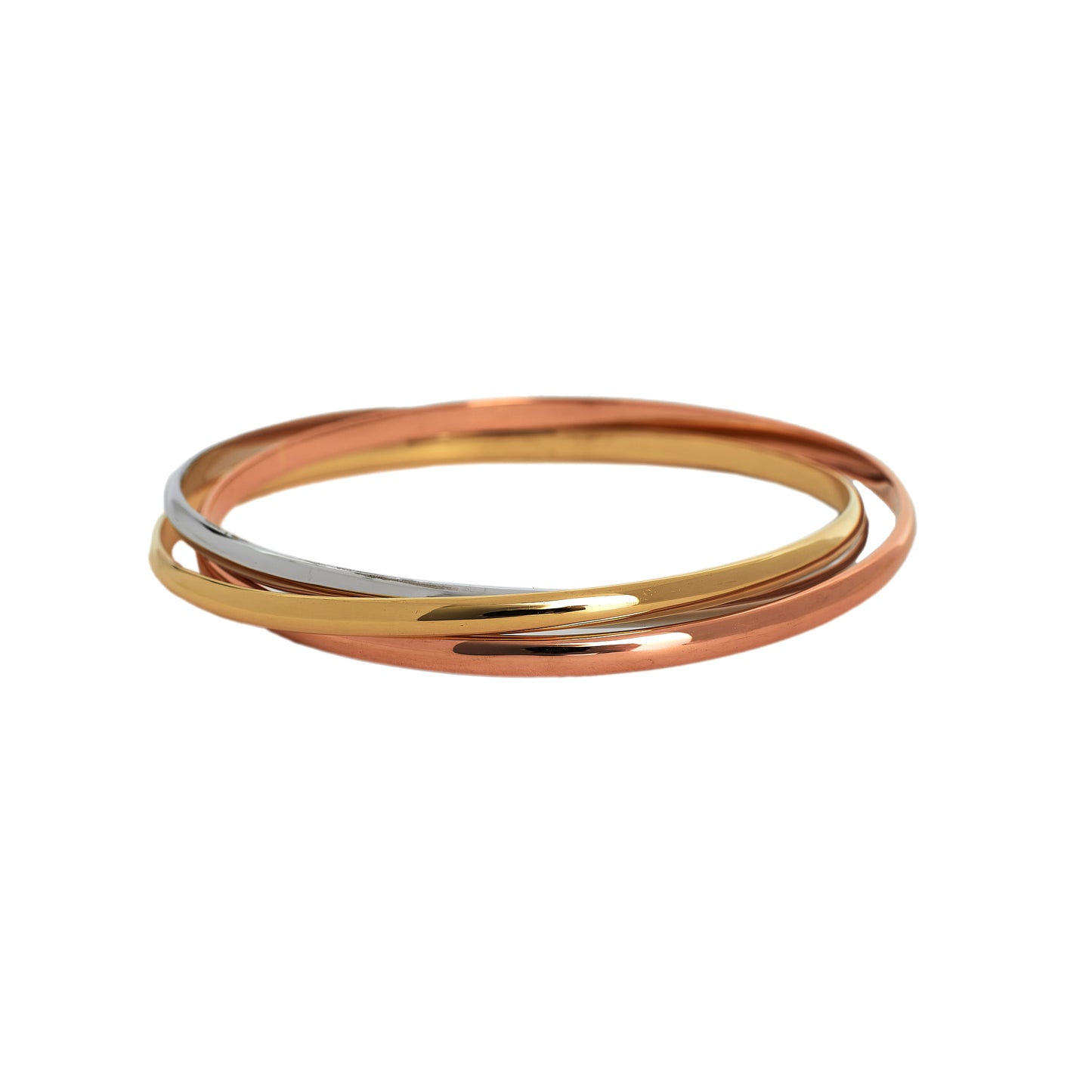 Pre-Owned 9ct Tri-Colour Gold Interlocked Triple Bangle