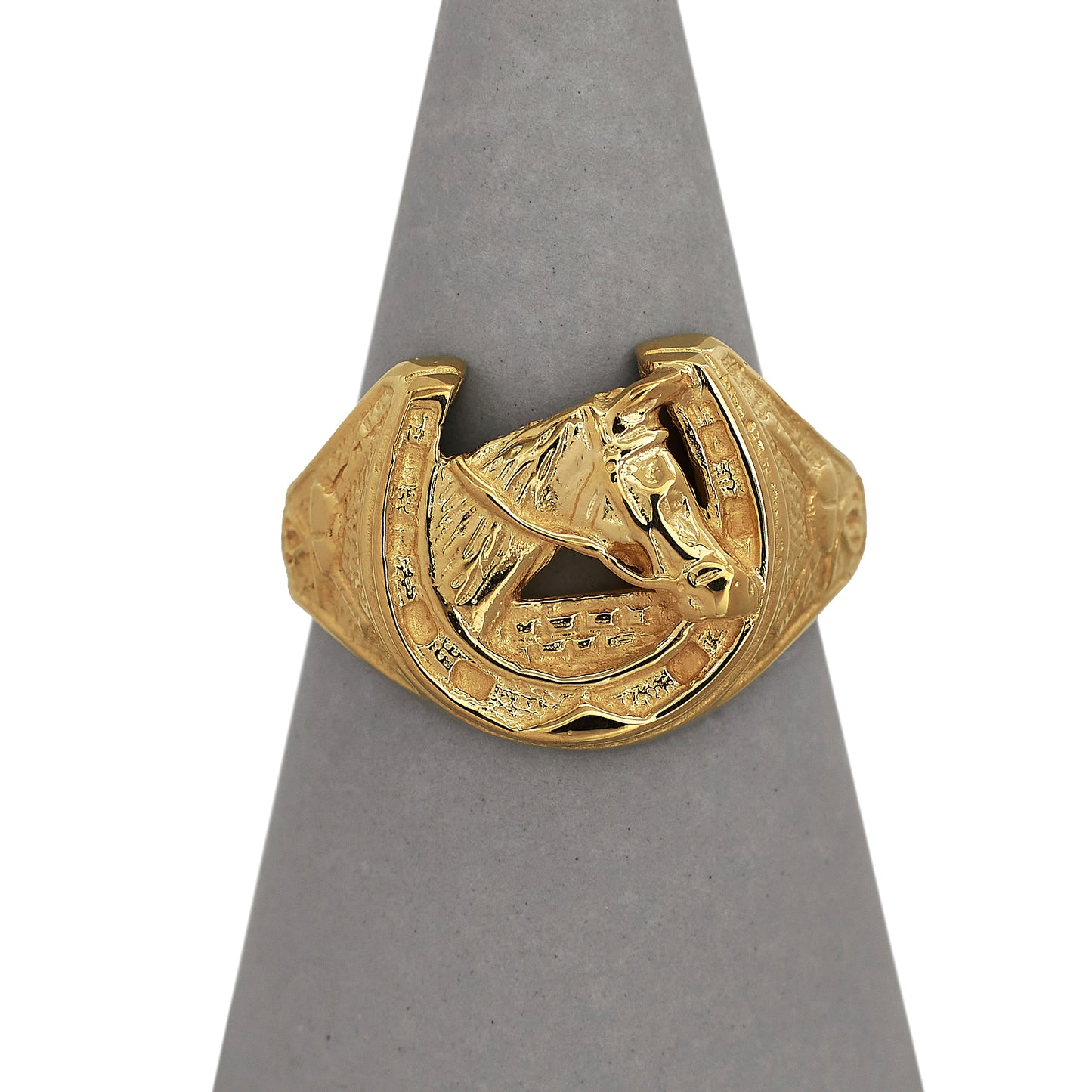 Pre-Owned 9ct Gold Engraved Horseshoe Signet Ring Size P